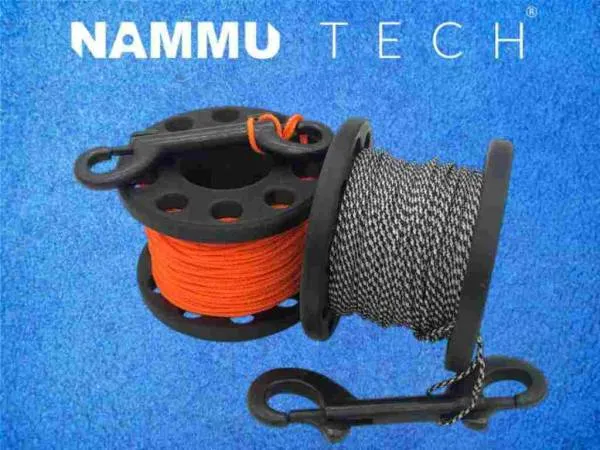 Nammu Tech Finger Spool 30m in oranger Neon Polyester Leine und schwarz grau